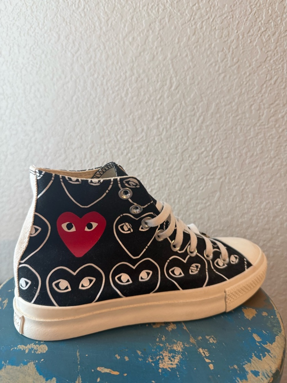 New Converse PLAY COMME des GARCONS high top Chucks.  Rare heart pattern.